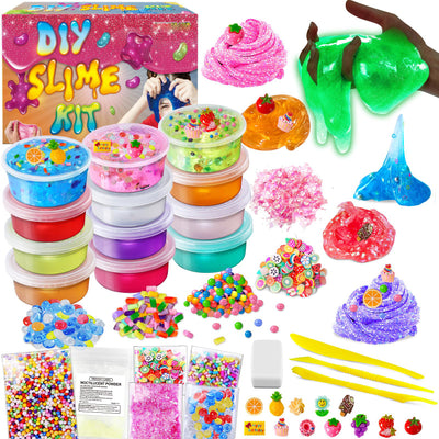 12 Cups DIY Slime Kit Slime Making Kit Crystal Clear Slime Glow with Add-Ins Foam Balls Charms Slime Party Favors Gift Toys for Kids