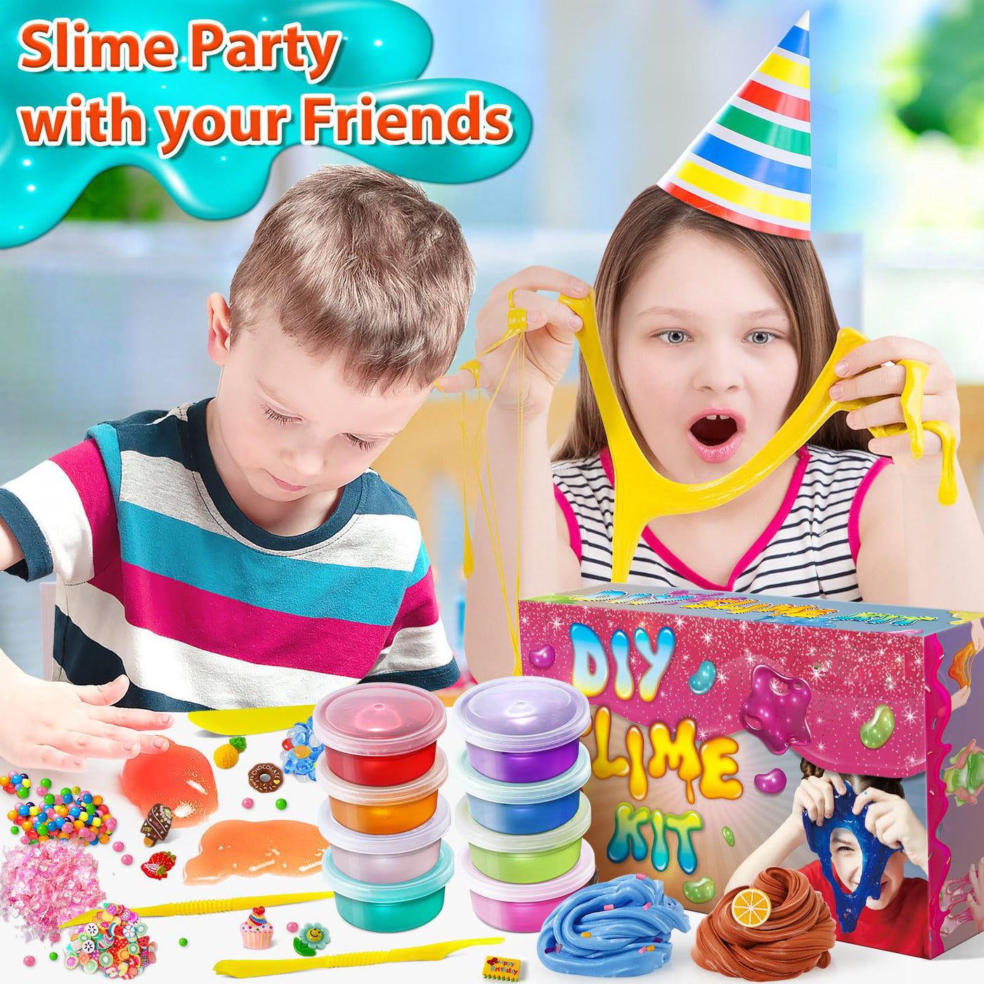 12 Cups DIY Slime Kit Slime Making Kit Crystal Clear Slime Glow with Add-Ins Foam Balls Charms Slime Party Favors Gift Toys for Kids