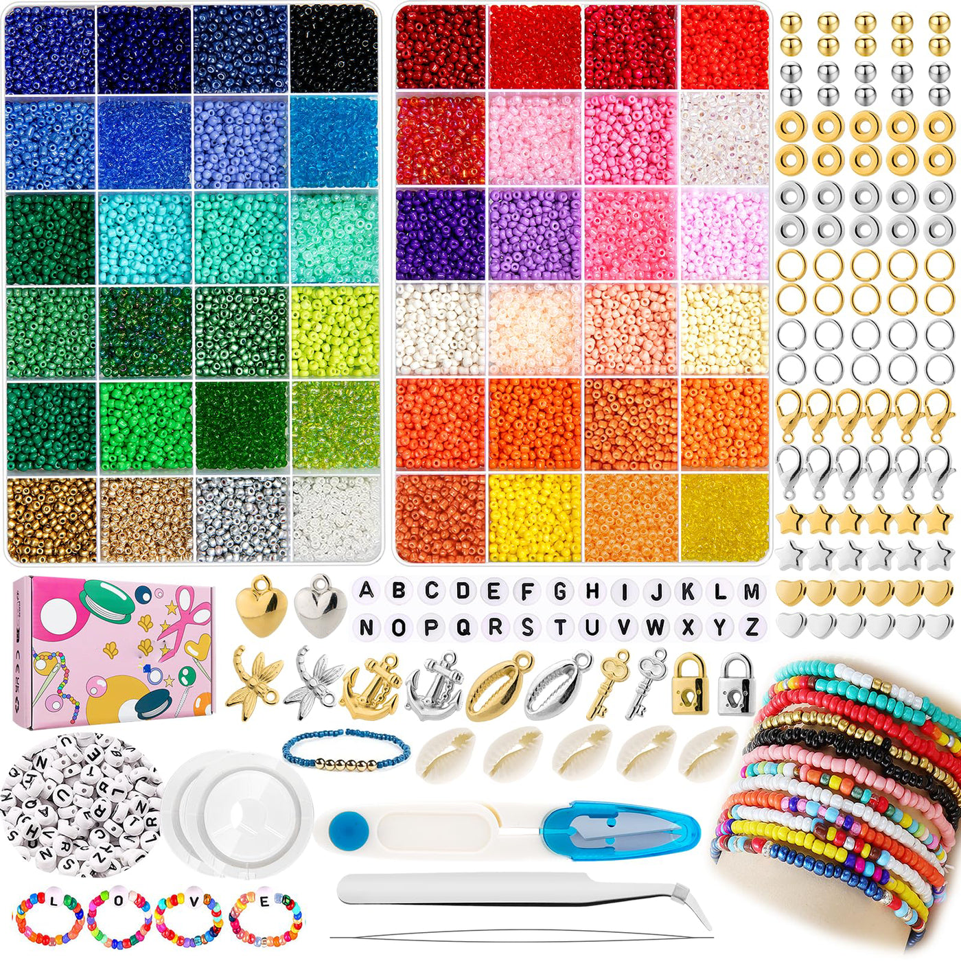 16000 pieces of beads for bracelets,DIY beads for threading with letter beads for gift idea bracelets, beads for threading set for children