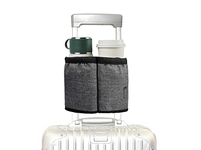 Travel Drink Holder Holds Two Coffee Cups Fits Most Suitcase Handles, Practical Travel Accessories for Travelers, Flight Attendants, Generic Gray