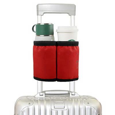 Suitcase Drink Holder for Coffee Drinking Cup Bottle Holder Luggage Cup Holder Additional Bag - Foldable Practical Travel Accessories Accessories for Travelers, Flight Attendants Red