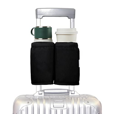 Suitcase Drink Holder for Coffee Drinking Cup Bottle Holder Luggage Cup Holder Additional Bag - Foldable Practical Travel Accessories Accessories for Travelers, Flight Attendants Black