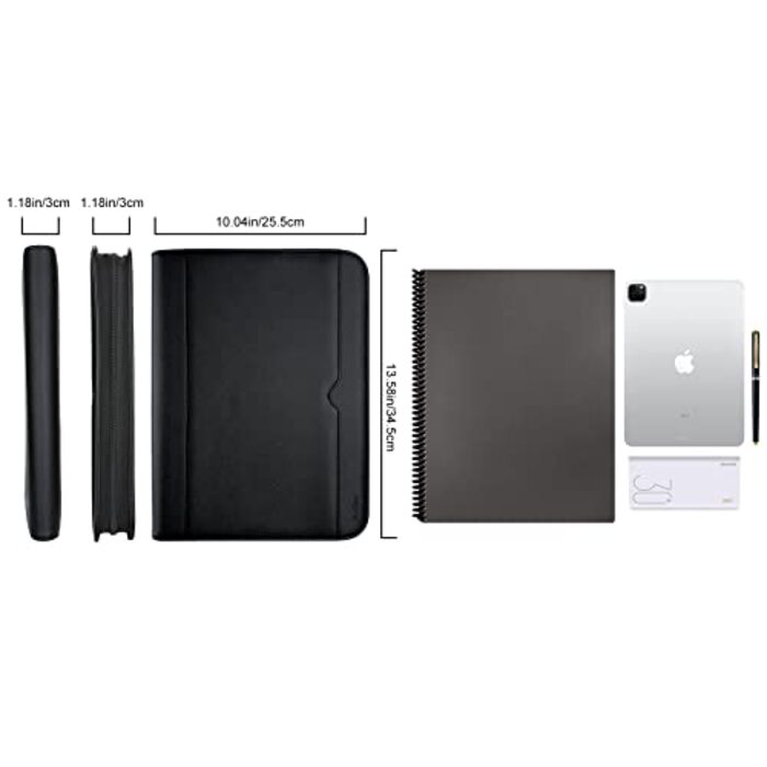 A4 writing case PU faux leather conference portfolio with zipper clipboard notepad business document folder