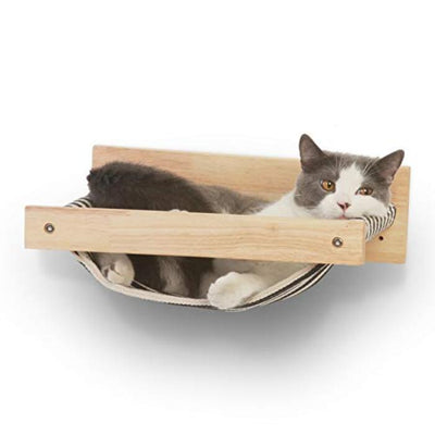 Cat hammock wall, Large cat shelf for wall mounting, made of solid rubber wood, Modern cat bed for sleeping, playing and lounging