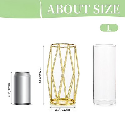 Vase For Pampas Grass, Glass Gold Vase High Floor Vase With Geometric Metal Frame Stand