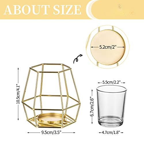 Geometric Gold Tealight Holder Candle Holder Metal - Set of 2 Pillar Candle Holder with Votive Glass Tealights Modern Geo Deco