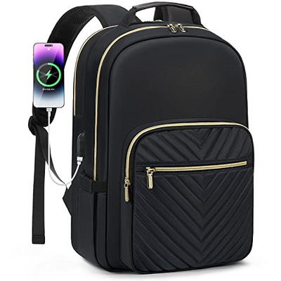 Backpack, Large 15.6 Inch Laptop Bag Backpacks Waterproof School Backpack Teen Daypacks Black with USB Charging Port, Elegant Backpack Work Bag for School Uni