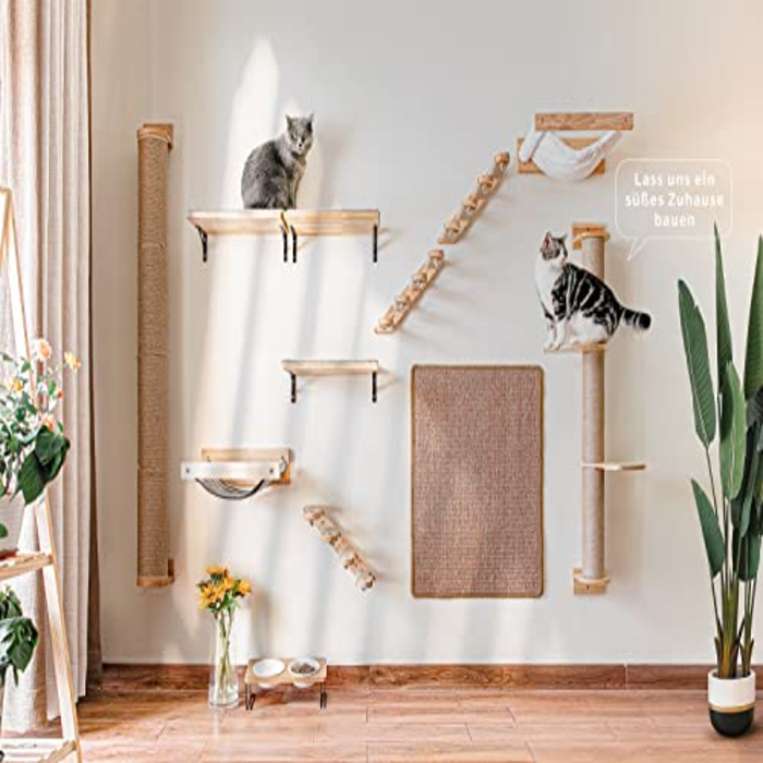 Cat hammock wall, Large cat shelf for wall mounting, made of solid rubber wood, Modern cat bed for sleeping, playing and lounging