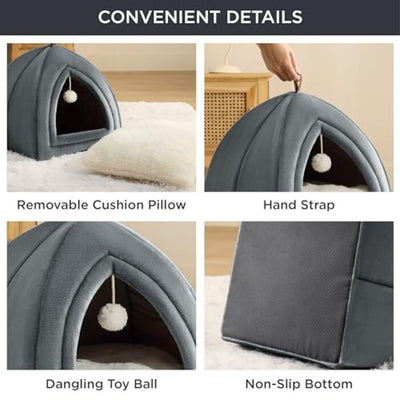 Grotte pour Chats Gros Chats - Lit Pliable pour Chat avec Oreillers Lavables, Tente pour Chat pour Chatons Petits et Moyens Animaux, Maison pour Chat Douce et Chaude pour l'intérieur, 38x38x38cm