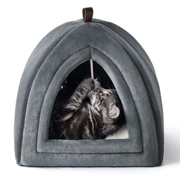 Grotte pour Chats Gros Chats - Lit Pliable pour Chat avec Oreillers Lavables, Tente pour Chat pour Chatons Petits et Moyens Animaux, Maison pour Chat Douce et Chaude pour l'intérieur, 38x38x38cm