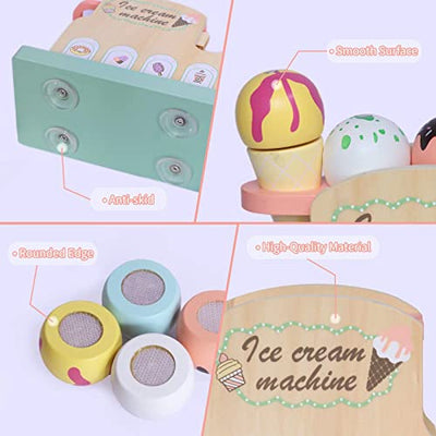 Ice cream maker wooden toy, children's kitchen & store accessories, ice cream parlor toddlers wood