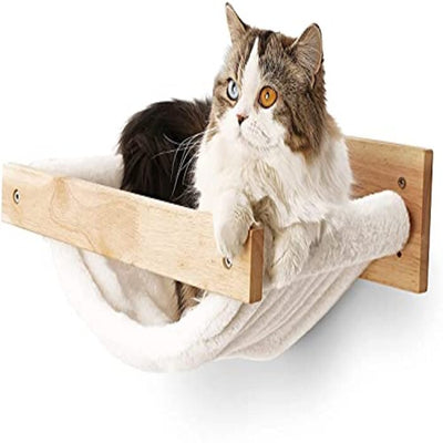 Cat hammock wall, Large cat shelf for wall mounting, made of solid rubber wood, Modern cat bed for sleeping, playing and lounging