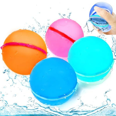 Water balloons self-closing, 4 pieces reusable water balloons bombs, water balloon set splash balls, easy and quick filling