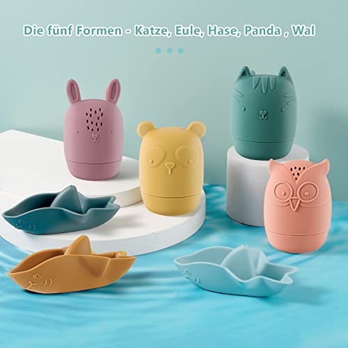 Lot de 7 jouets de baignoire, jouets de bain bébé en silicone animaux de bain baignoire baleine jouets d'eau animaux d'arrosage