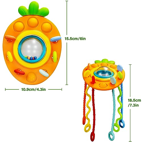 Sensorische Baby-Spielzeug, Silikon ziehen Schnur Motor Aktivität Spielzeug, ziehen Schnur Spielzeug Ball Rassel Kinderwagen Spielzeug für Baby