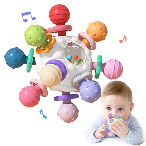 Baby teething toy, sensory rattle grasping ball baby toy made of silicone