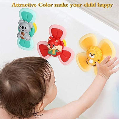 Suction cup toy, 3 pieces table suction cup toy, spinning top, toy, early, educational toy, interesting bath toy with 3 colorful wooden spinning tops