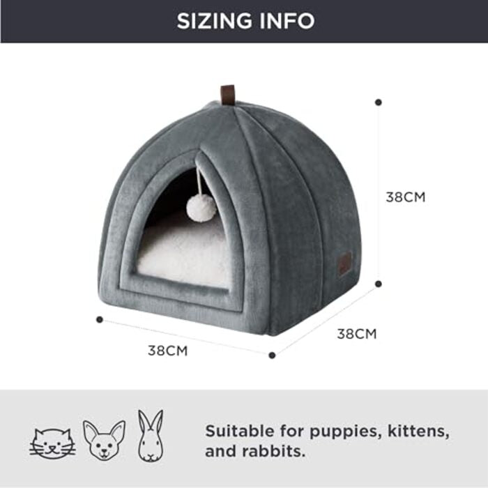 Grotte pour Chats Gros Chats - Lit Pliable pour Chat avec Oreillers Lavables, Tente pour Chat pour Chatons Petits et Moyens Animaux, Maison pour Chat Douce et Chaude pour l'intérieur, 38x38x38cm