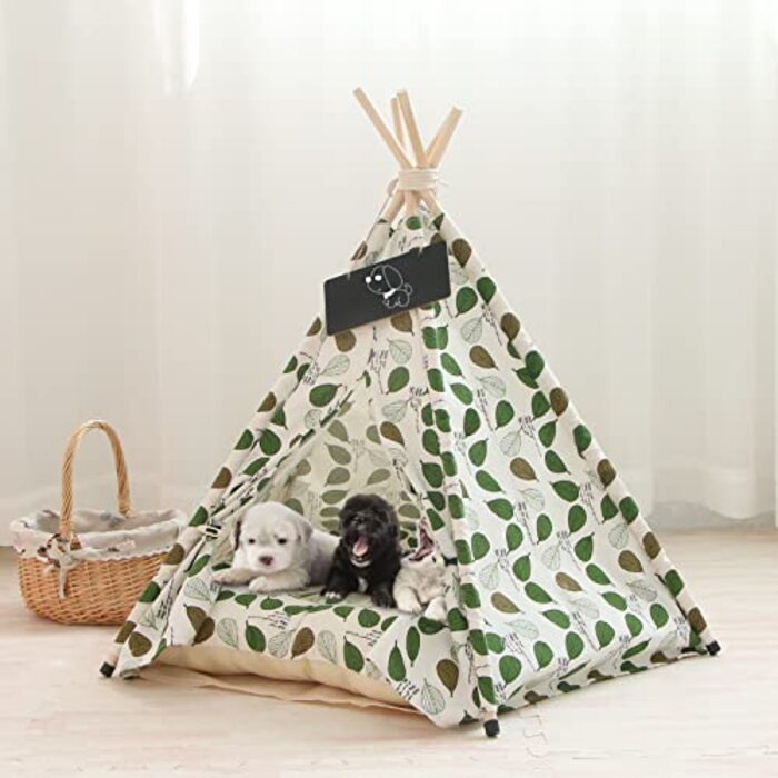 Tent for Dogs and Cats,Pet Tipi Dog Cat Bed with Pillow, Luxery Dog Tents Dog Cave and Pet Houses with Pillow and Panel