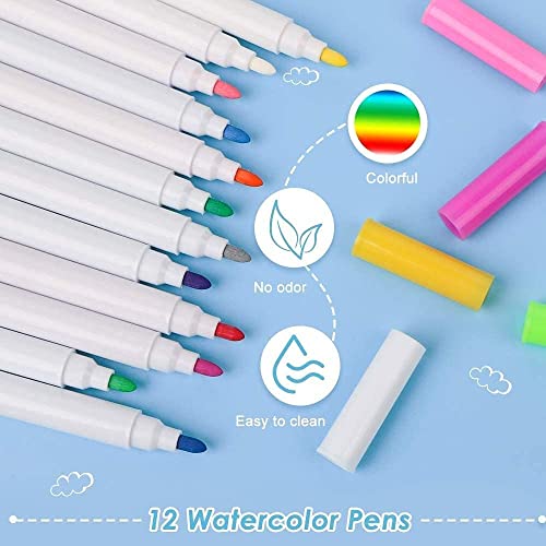 Coloring book for children, portable wipeable graffiti drawing board with 12 colored pencils