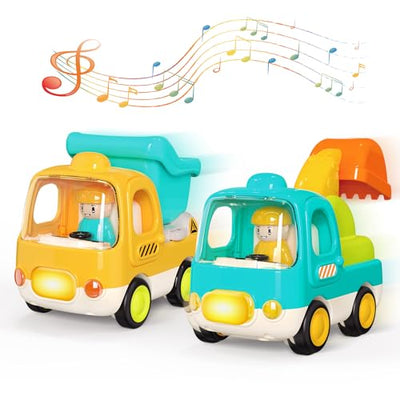 Baby-Spielzeugautos , Push and Go Baufahrzeuge , Inklusive Bagger und Kipper mit Musik und Licht