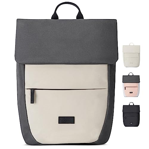 Backpack Small Beige Black - Ronja - Modern day backpack with laptop compartment for university business city - 10L - Sustainable - Water repellent