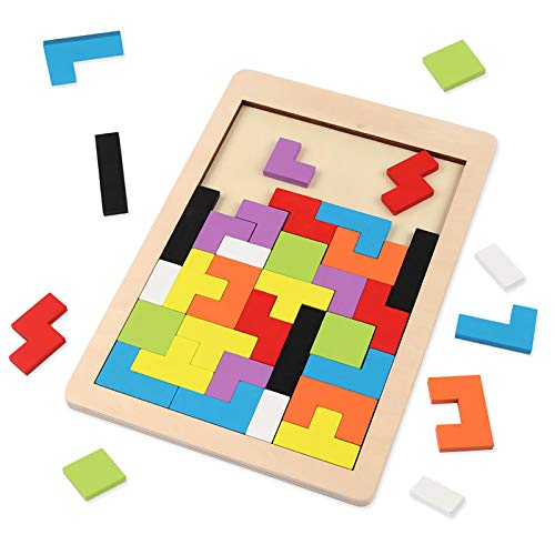 Wooden puzzle 40 pieces puzzle brain training toy for kids, wooden puzzle box brain game building block intelligence