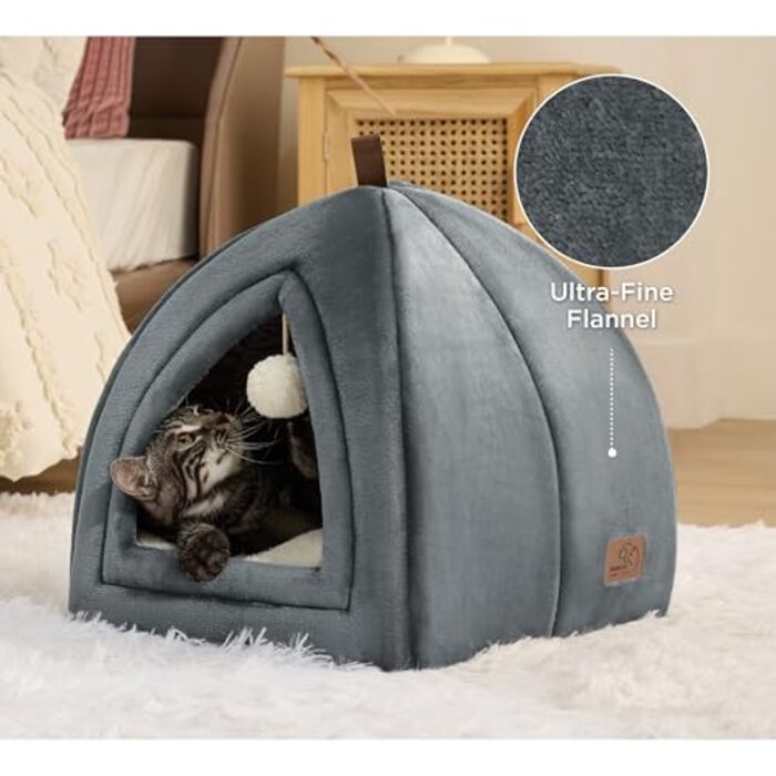 Grotte pour Chats Gros Chats - Lit Pliable pour Chat avec Oreillers Lavables, Tente pour Chat pour Chatons Petits et Moyens Animaux, Maison pour Chat Douce et Chaude pour l'intérieur, 38x38x38cm