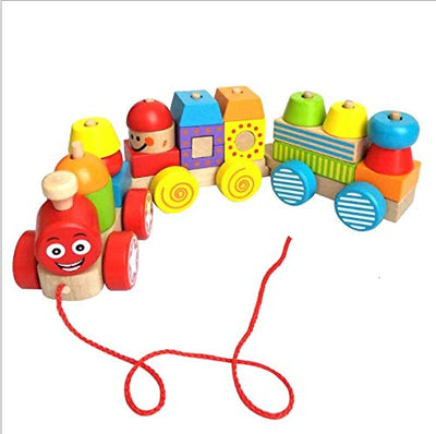 Pull-along wooden toy train motor skills toy, pull-along animal, colorful, made of wood