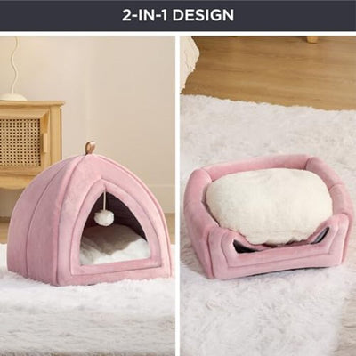 Cat cave big cats - Foldable cat bed with washable pillows, cat tent for kittens small, medium pet, soft and warm cat house for indoors, 38x38x38cm