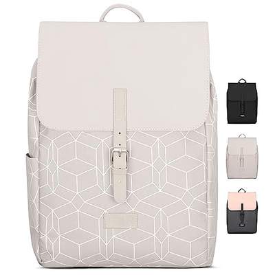 Backpack Small Beige Pattern - Ida - Small backpack for leisure, university or city - With laptop compartment (up to 13 inches) - Elegant & Sustainable - Water repellent