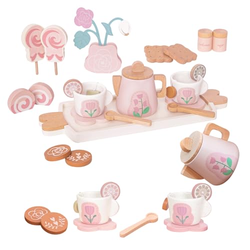 Wooden tea set for children's kitchen, tea set for play kitchen, kitchen accessories wooden toys, tea party role play tableware