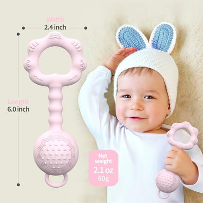 Hochet et jouet de dentition 2-en-1 pour apaiser les gencives douloureuses et amuser les tout-petits