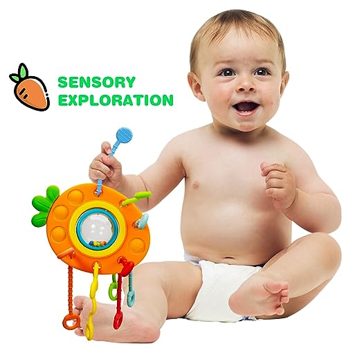 Sensorische Baby-Spielzeug, Silikon ziehen Schnur Motor Aktivität Spielzeug, ziehen Schnur Spielzeug Ball Rassel Kinderwagen Spielzeug für Baby