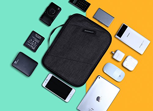 Electronic bag, double layer electronics organizer travel for cable, charger, Ipad, Ipad Air, tablet up to 10.5 inch, adapter, mouse, SD cards