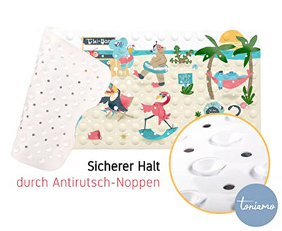 Beach party - bath mat for kids | premium anti-slip mat bath tub 100x40 cm long | cool beach design | shower mat non-slip | tested quality | BPA-free