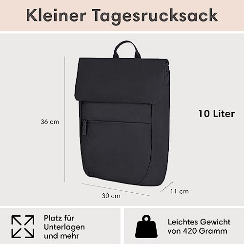 Backpack Small Black - Ronja - Modern day backpack with laptop compartment for university business city - 10L - Sustainable - Water repellent