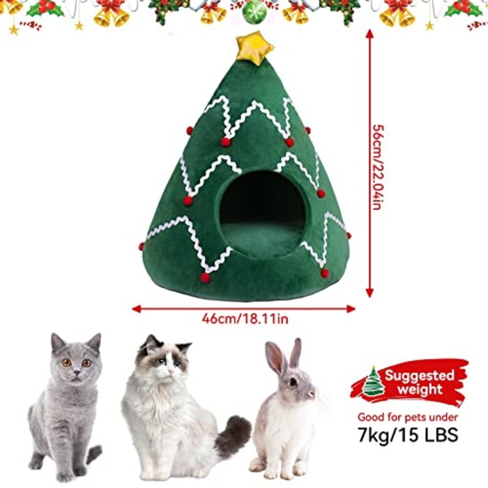 Arbre Chat Grotte Lit pour Chat Moelleux, Cuddle Cave Chats Chaton Chien Lapin Sac de Couchage Tente pour Chat, Lieu de Couchage pour Chat de Noël pour l'intérieur 