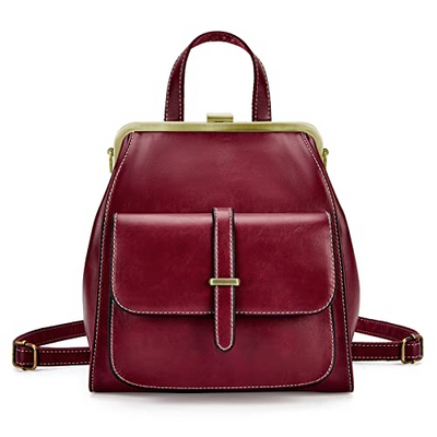 Backpack Leather Backpack Handbags Vintage Elegant Handbag Backpack 2 in 1 Small Daypack Faux Leather Water Repellent Travel Backpack Wine Red