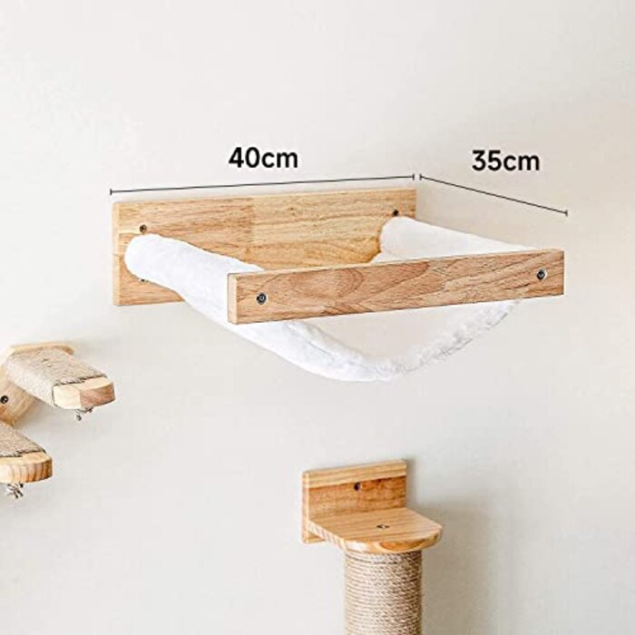 Cat hammock wall, Large cat shelf for wall mounting, made of solid rubber wood, Modern cat bed for sleeping, playing and lounging