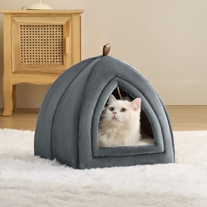 Grotte pour Chats Gros Chats - Lit Pliable pour Chat avec Oreillers Lavables, Tente pour Chat pour Chatons Petits et Moyens Animaux, Maison pour Chat Douce et Chaude pour l'intérieur, 38x38x38cm