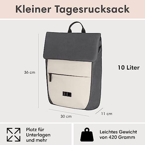 Backpack Small Beige Black - Ronja - Modern day backpack with laptop compartment for university business city - 10L - Sustainable - Water repellent