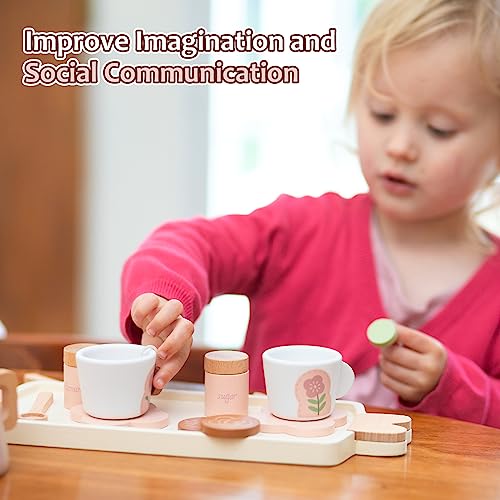 Wooden tea set for children's kitchen, tea set for play kitchen, kitchen accessories wooden toys, tea party role play tableware