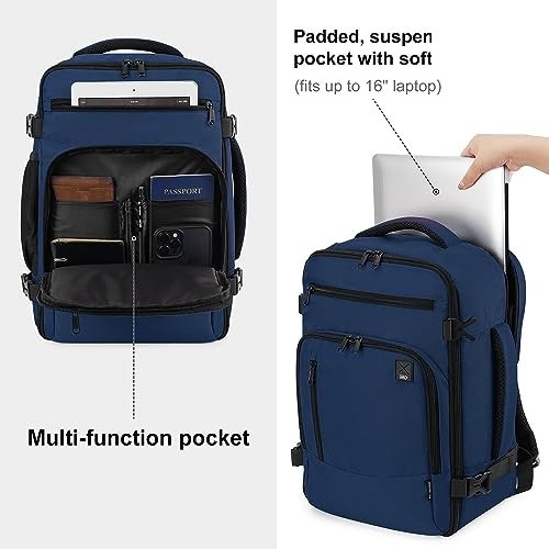 Backpack for Ryanair Aeroplane Travel Backpack Hand Luggage Laptop Daypacks PET Recycled Environmentally Friendly Backpack Waterproof Under Seat 20 L Small, Blue