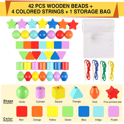 42 STK beads for stringing Beads threading game First rainbow wooden beads Wooden toy Motor activity toy