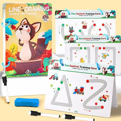 1 pièce Cahier d'apprentissage de contrôle des stylos pour enfants avec cartes d'exercices - pour les 3 ans et plus, comprend des tampons et une gomme, pages en carton solide