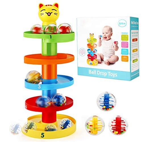 5 layers ball drop ball ramp stacking tower toy, 3 balls marble run marble run