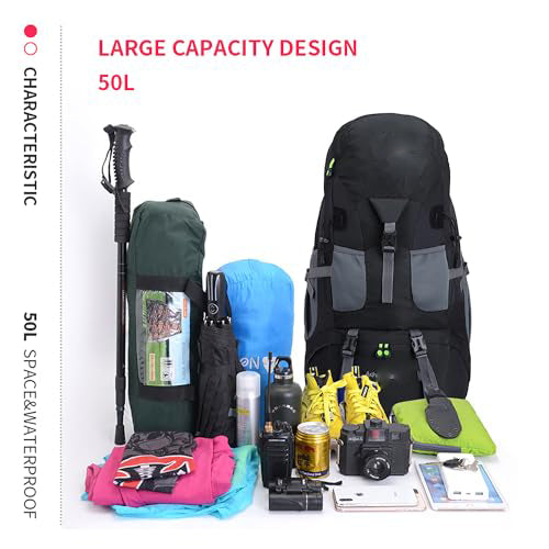 50L Lightweight Waterproof Hiking Backpack, Outdoor Sports Daypack Travel Bag for Climbing Camping Traveling