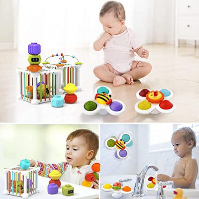 Baby toy Educational toy Motor skills toy Colorful shape sorter with 3 suction cup spinners and bead maze