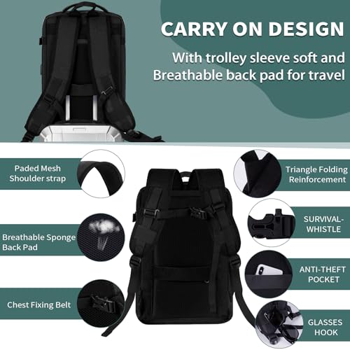 Hand Luggage Backpack Laptop Waterproof, Travel Backpack Hand Luggage Airplane Large, With USB Port